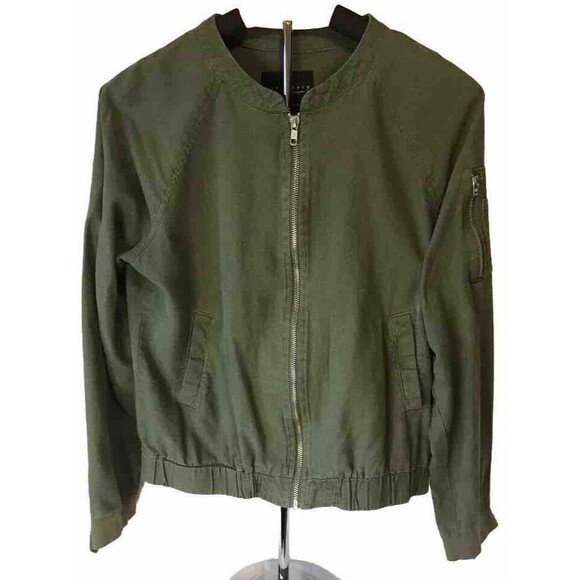 Sanctuary LA Jacket Wm's Sz S Bomber Style Olive Drab Lt Wt Linen Blend - Picture 1 of 11